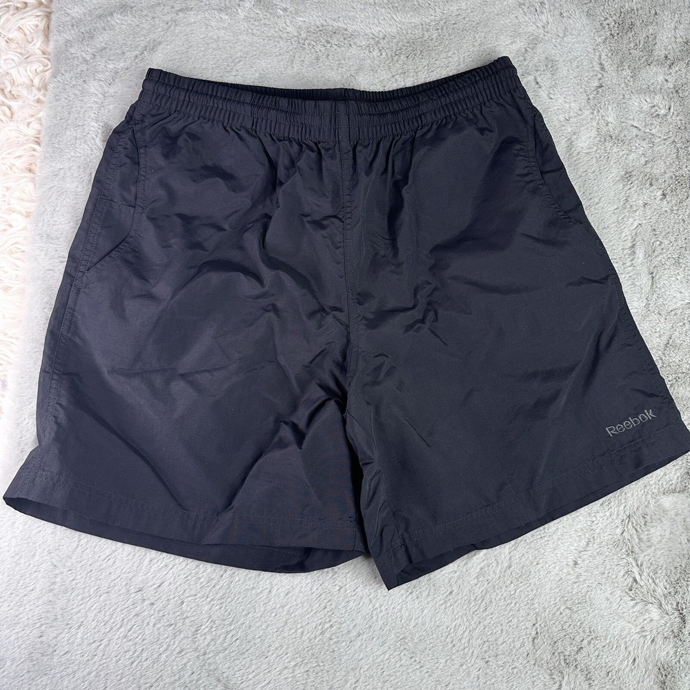 Vintage Reebok Shorts Mens Large 90s Spellout Nylon Streetwear 7"‎